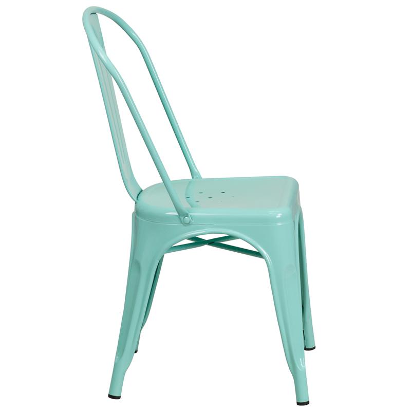 Commercial Grade Mint Green Metal Indoor-Outdoor Stackable Chair. Picture 2