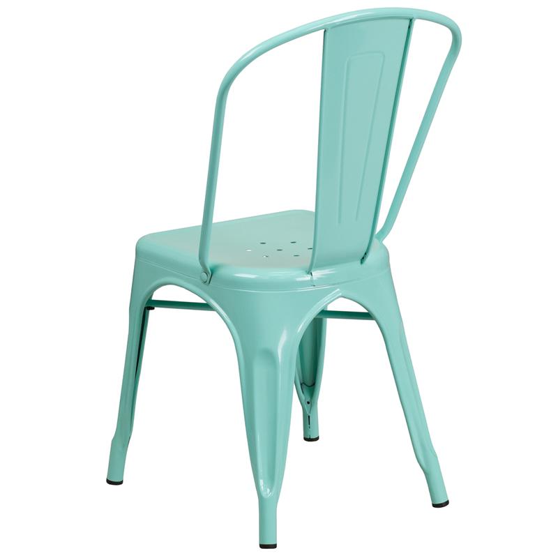 Commercial Grade Mint Green Metal Indoor-Outdoor Stackable Chair. Picture 3