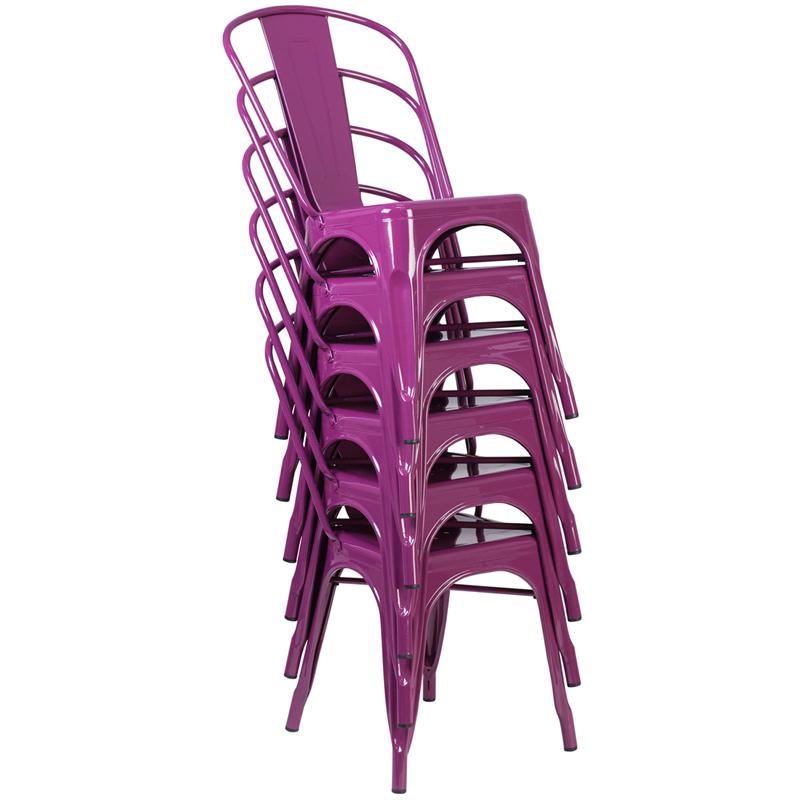 Commercial Grade Purple Metal Indoor-Outdoor Stackable Chair. Picture 5