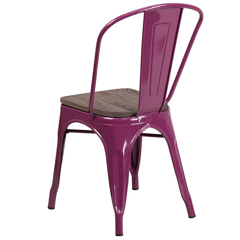 Purple Metal Stackable Chair with Wood Seat. Picture 3