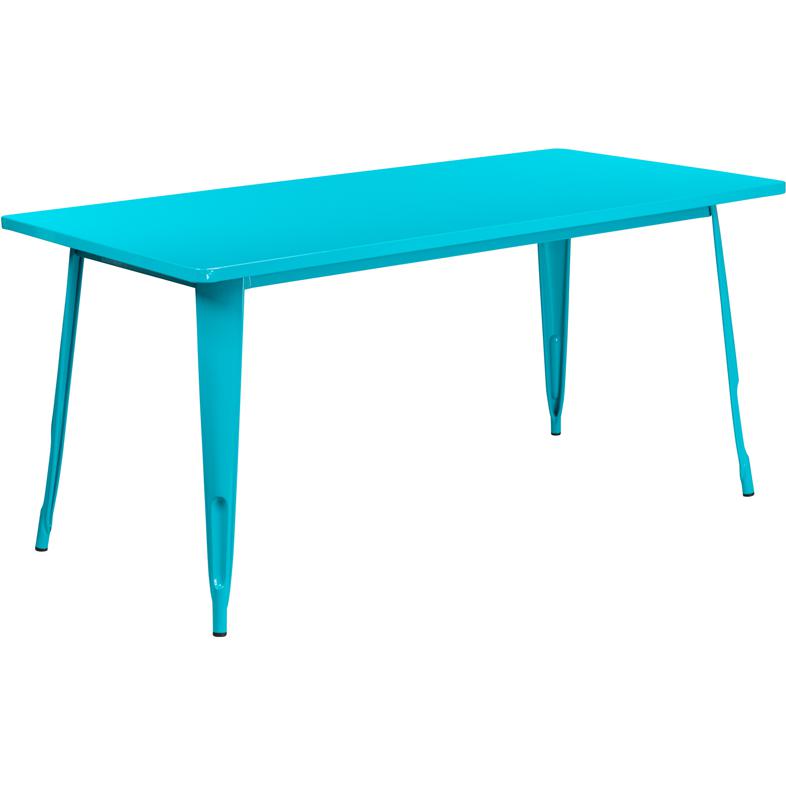 31.5" x 63" Rectangular Crystal Teal-Blue Metal Indoor-Outdoor Table. Picture 1