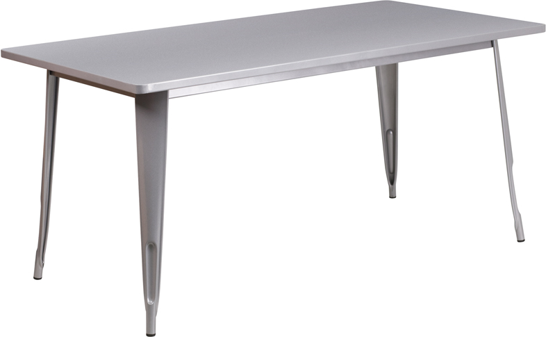 31.5" x 63" Rectangular Silver Metal Indoor-Outdoor Table. Picture 1