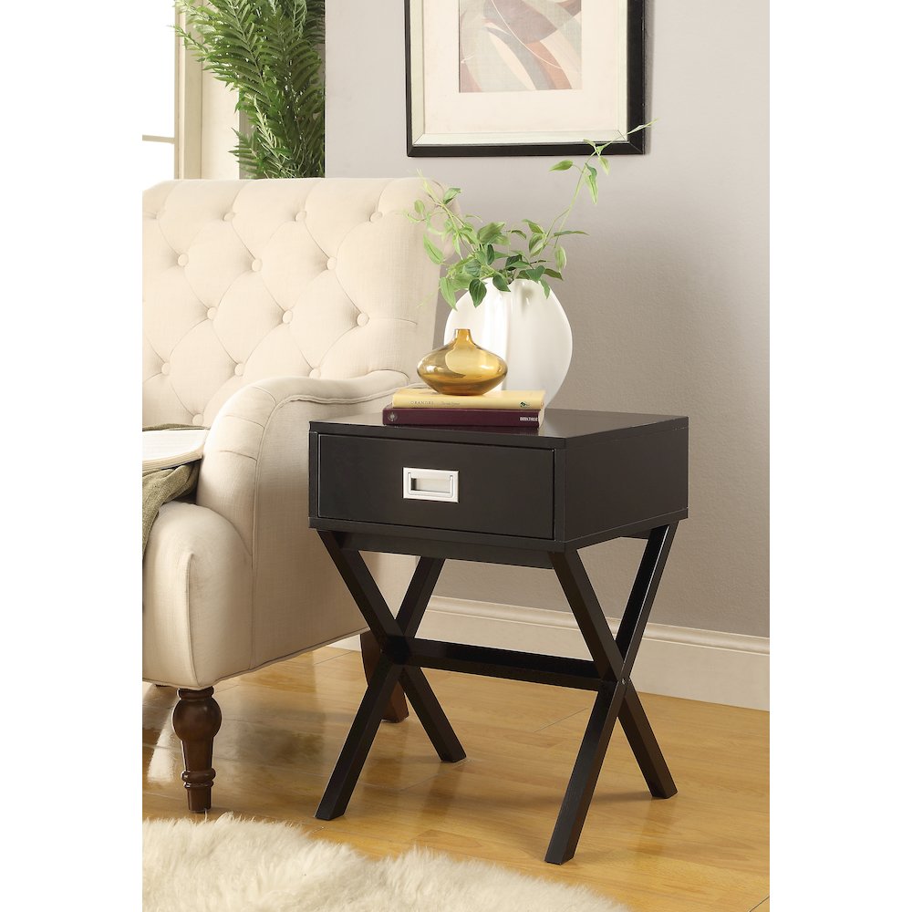 Black X-Leg Accent End Table with Storage. Picture 9