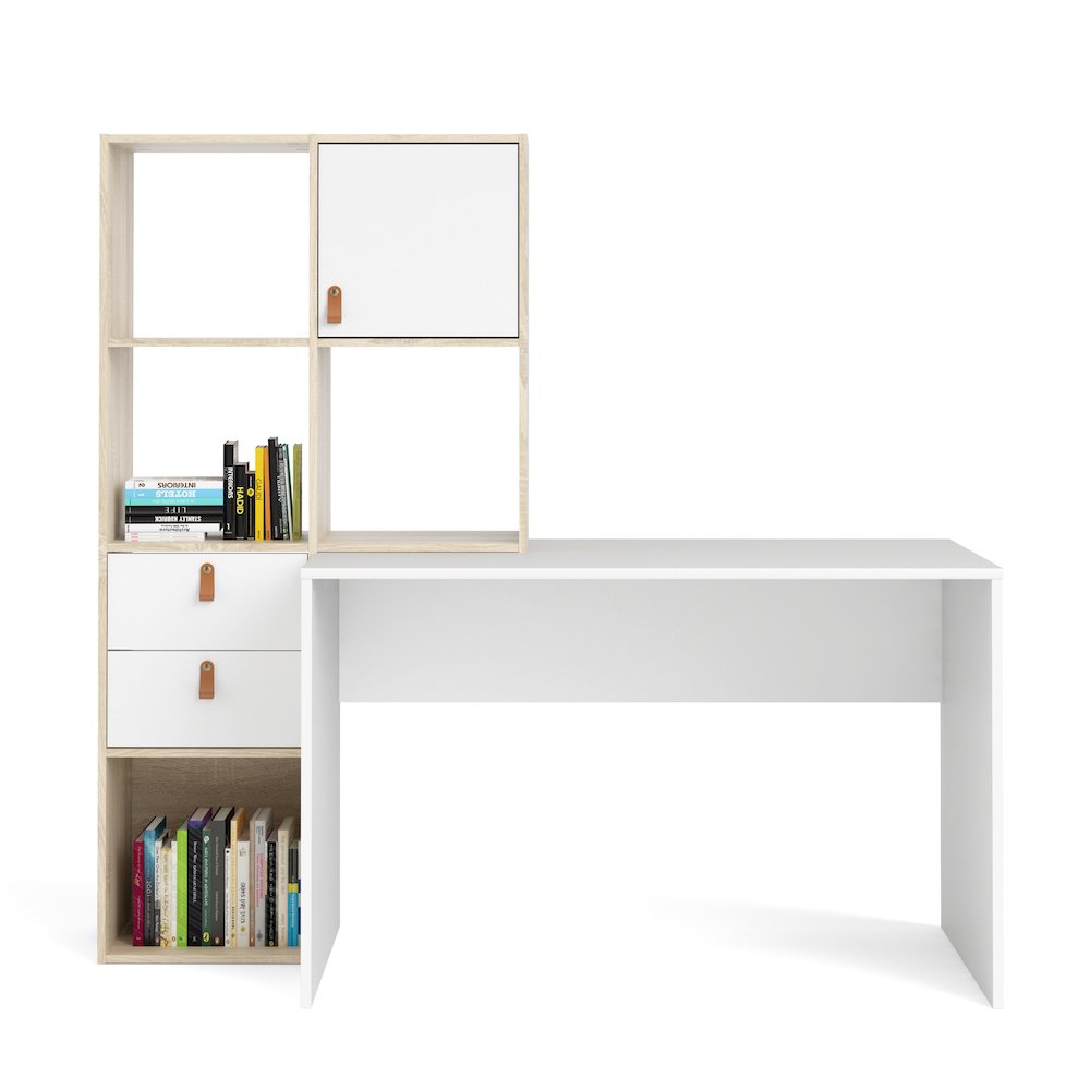 Winston 1 Door, 2 Drawer, 4 Shelf Desk, Oak Structure/White. Picture 9