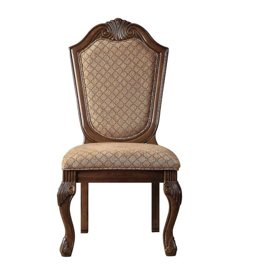 ACME Chateau De Ville Side Chair (Set-2), Fabric & Cherry. Picture 1