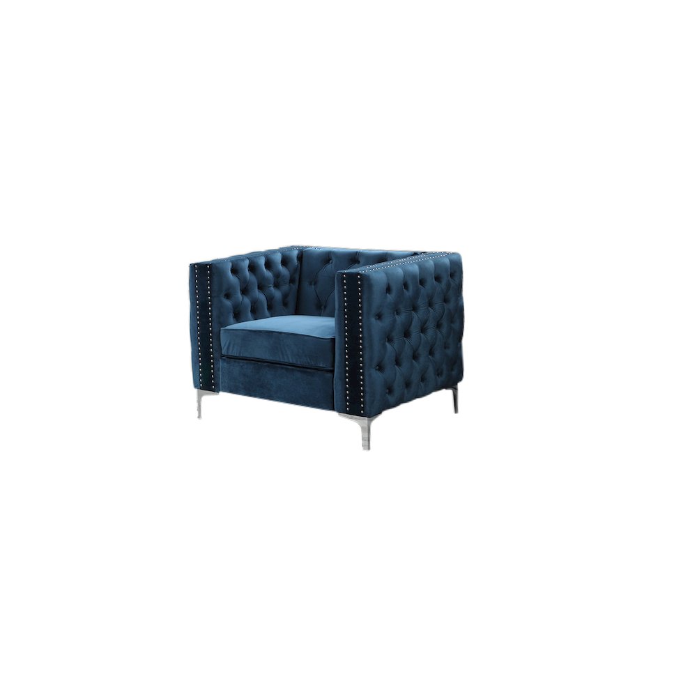 Best Master Furniture Aineias 38" Transitional Velvet Accent Chair in Navy. Picture 1