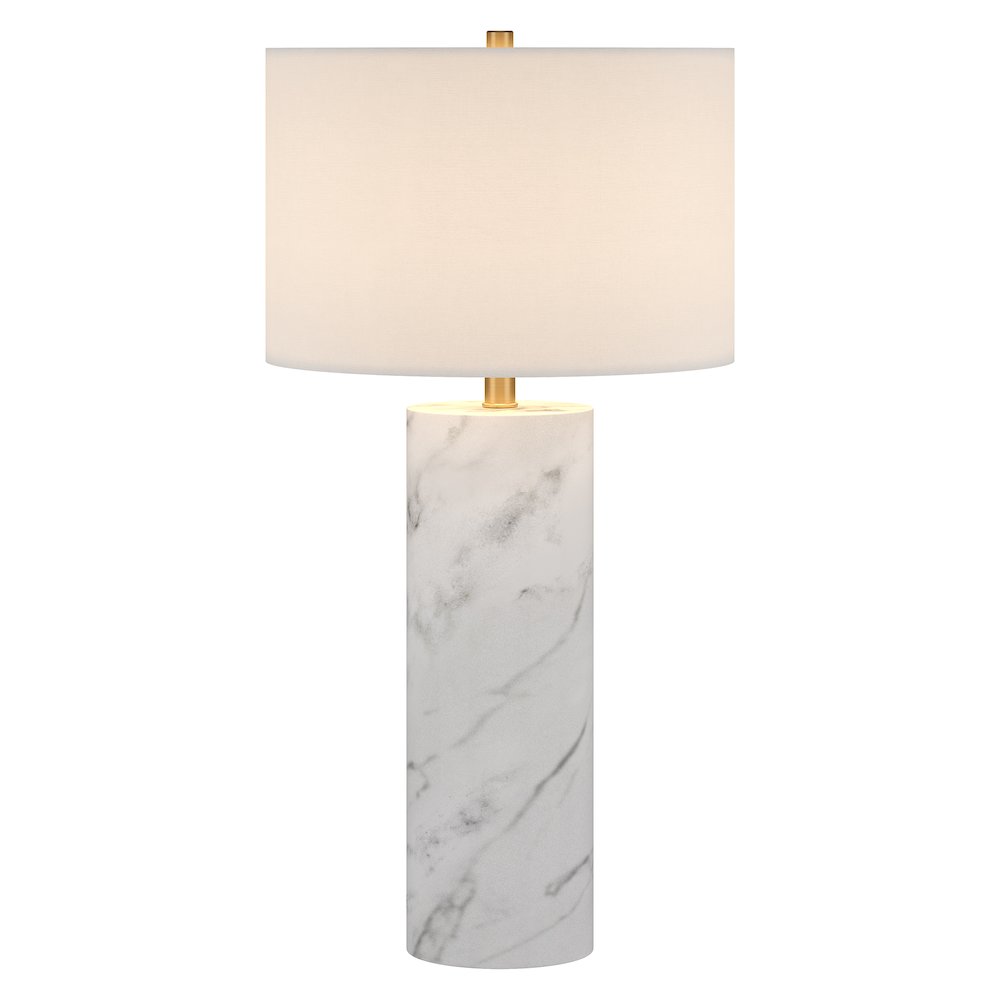 Elise 30" Tall Table Lamp with Fabric Shade in Marble/Brass/White. Picture 2