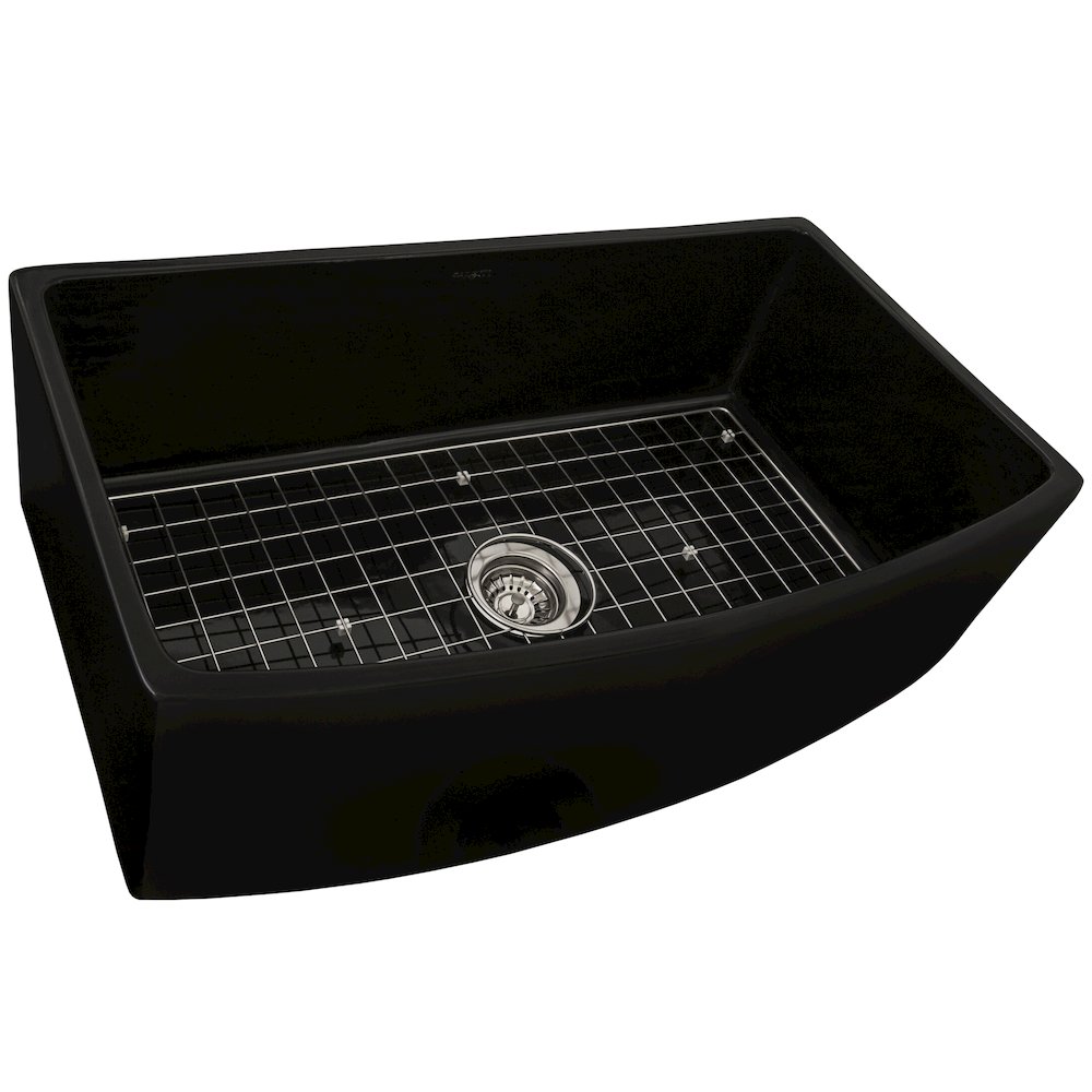 Ruvati 33 inch Fireclay Black Farmhouse Kitchen Sink Curved Apron-Front Single Bowl - RVL2398BK. Picture 3