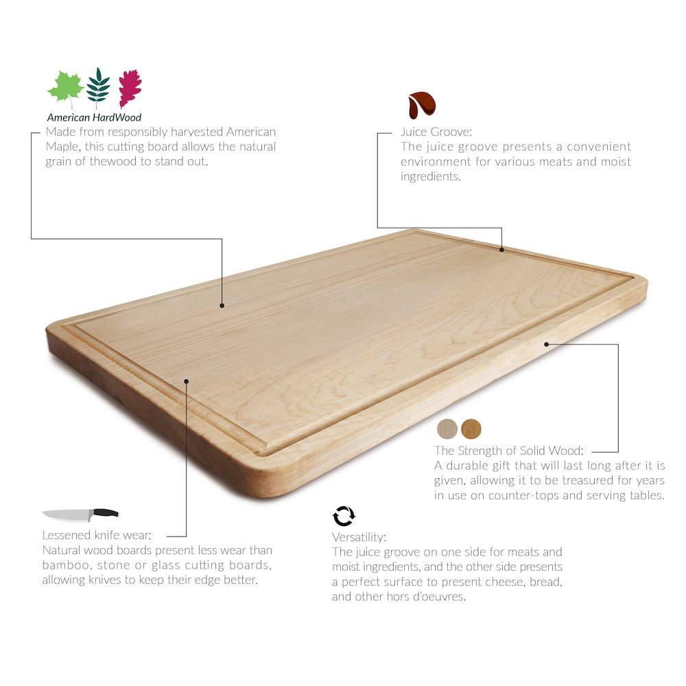 Delice Maple Rectangle Cutting Board with Juice Drip Groove. Picture 6