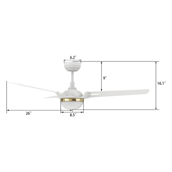 Bedford 52'' Smart Ceiling Fan with Remote, Light Kit Included White Finish. Picture 7