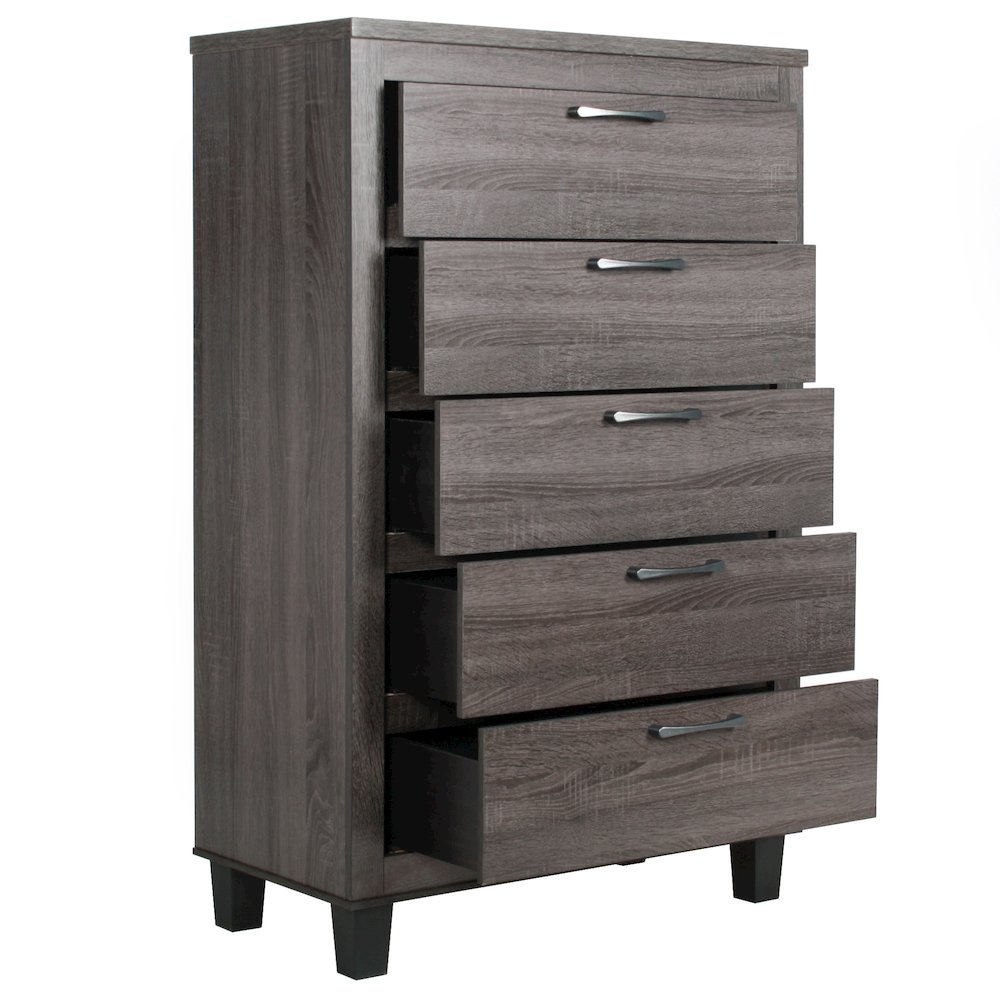 Better Home Products Silver Fox 5 Drawer Chest of Drawers in Gray Woodgrain. Picture 3