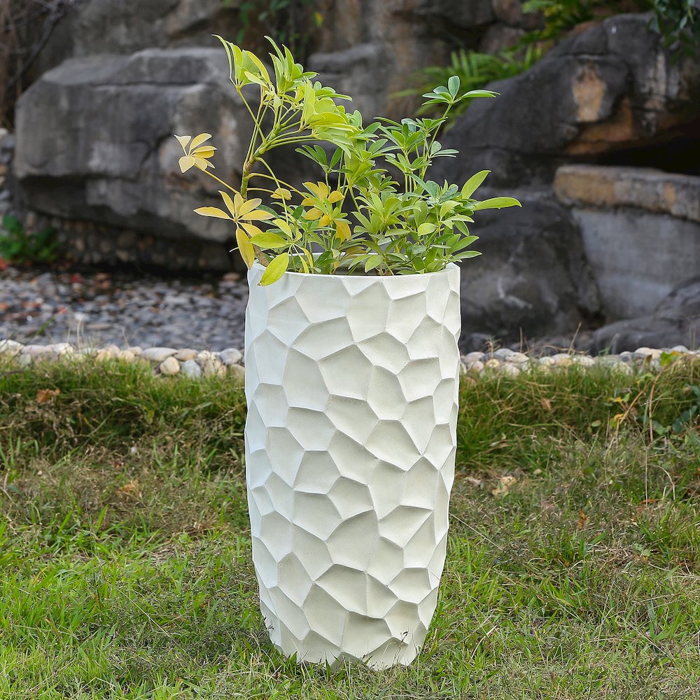 White MgO 22.4in. H White Geometric Pattern Round Tall Planter. Picture 9