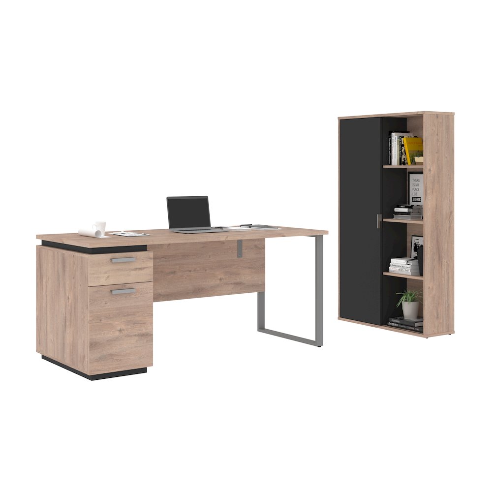 Aquarius 2-Piece Computer Desk and Bookcase - Rustic Brown & Graphite. Picture 5
