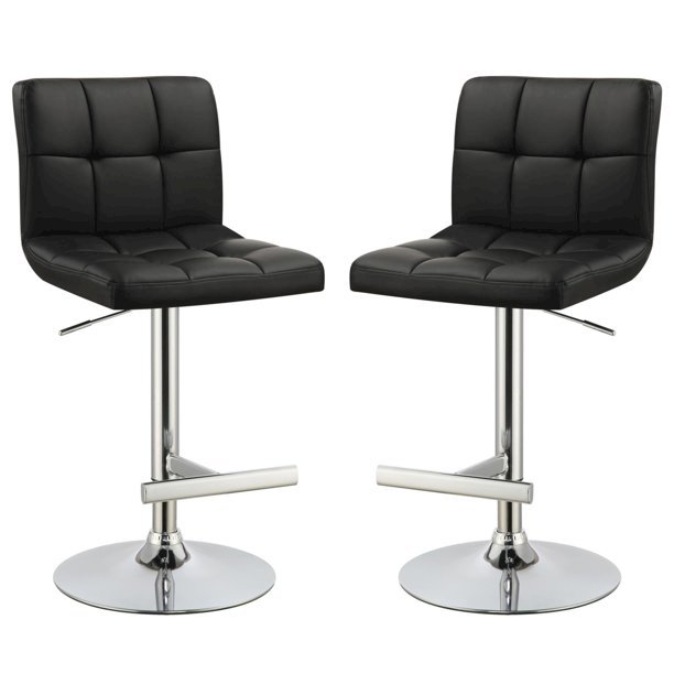 Lenny Adjustable Bar Stools Chrome and Black (Set of 2). Picture 1