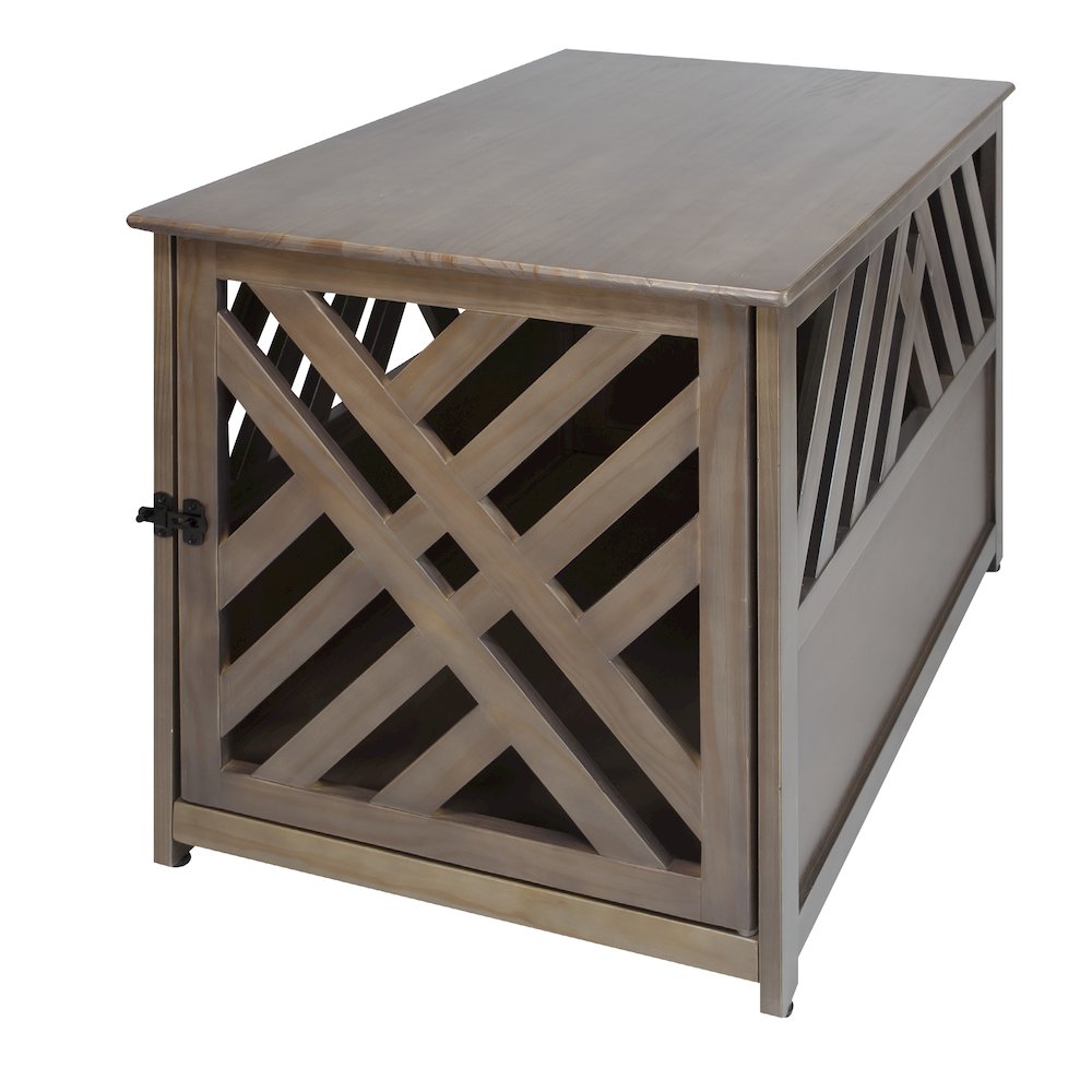 Modern Lattice Wooden Pet Crate End Table. Picture 1