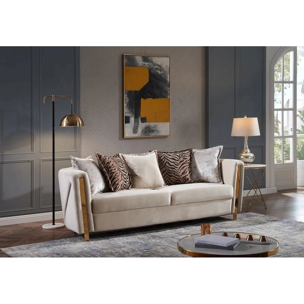 Chanelle Modern Style Upholstery Velvet Sofa Made with Wood & Gold Finish. Picture 2