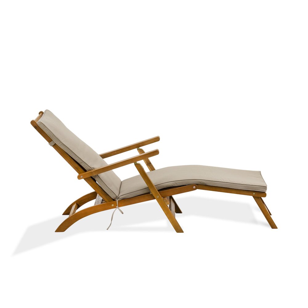 Patio Chair Lounge - Outdoor Acacia Wood Sunlounger Chair for Poolside, Deck, Lawn, 59x21x35 Inch, Natural Oil. Picture 4