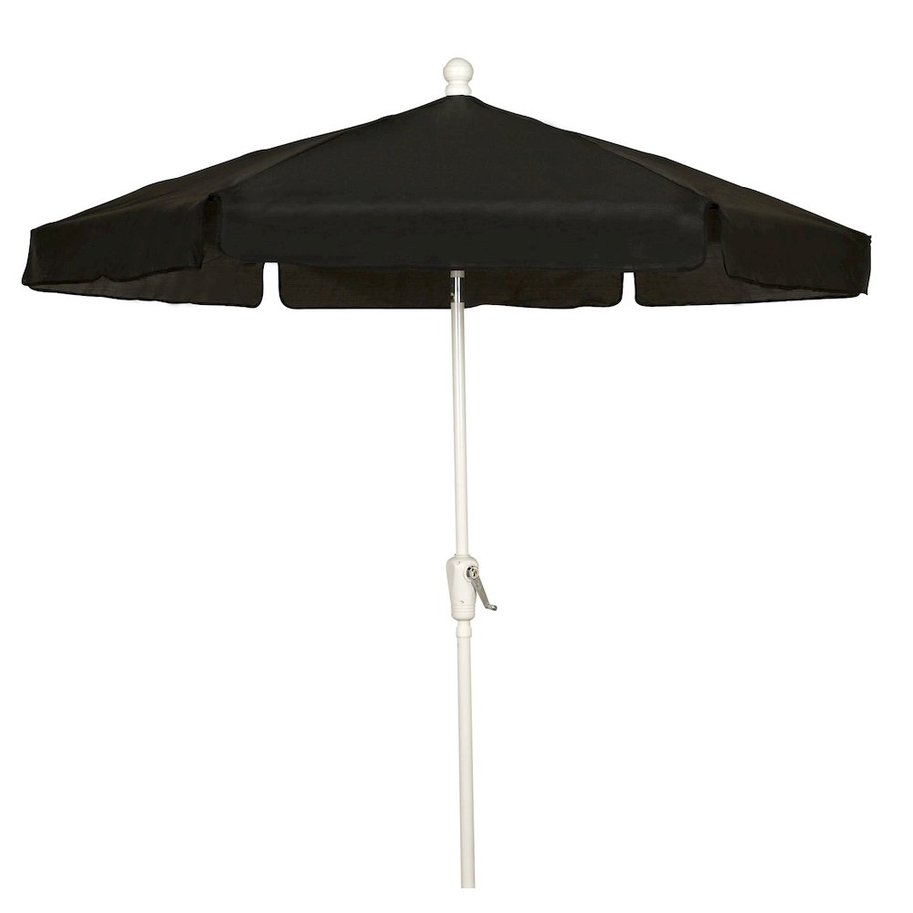 7.5' Hex Home Garden  Umbrella 6 Rib Crank White with Black Vinyl Coated Weave Canopy. Picture 1
