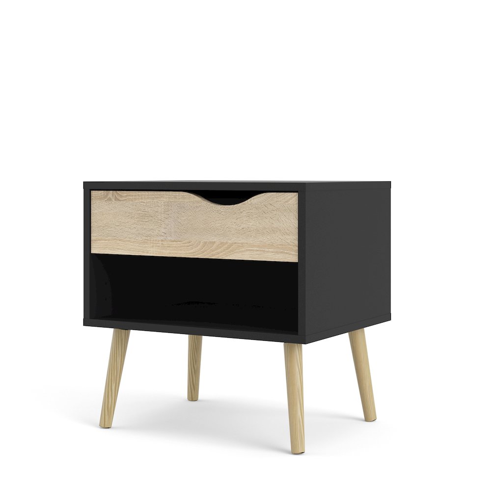 Diana 1 Drawer Nightstand, Black Matte/Oak Structure. Picture 3