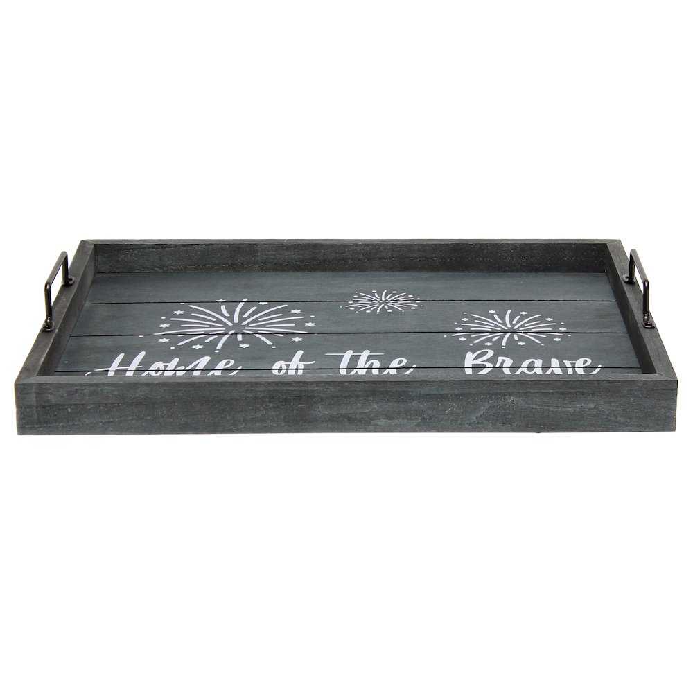 Decorative Wood Serving Tray w/ Handles15.50" x 12""Home of the Brave". Picture 5