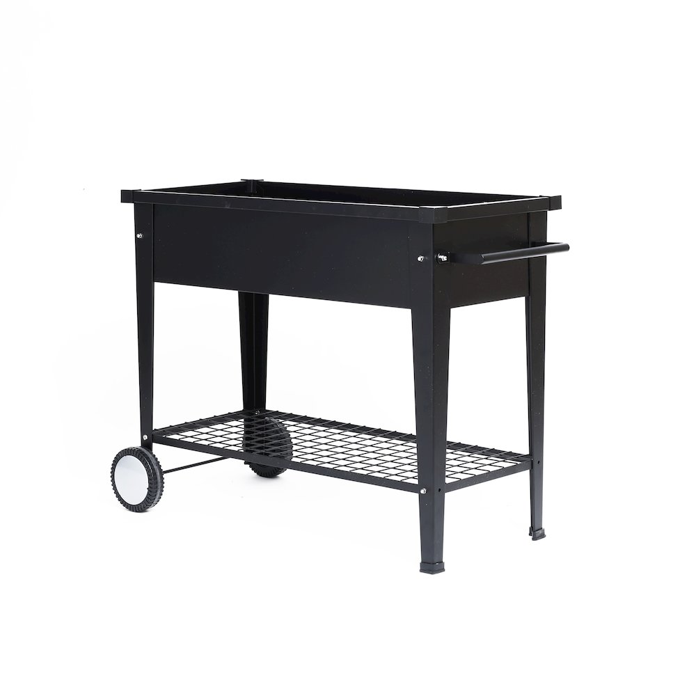 Black Mobile Metal Raised Garden Bed Planter Cart with Legs. Picture 1