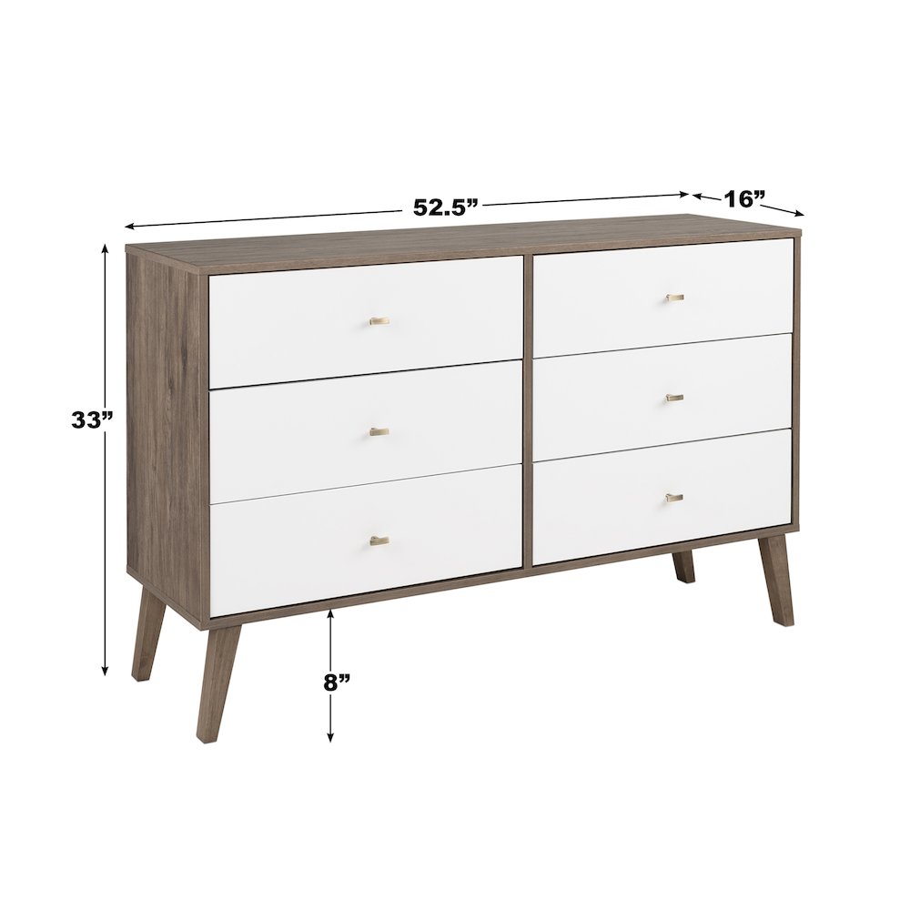 Milo 6-drawer Dresser, Drifted Gray and White. Picture 2