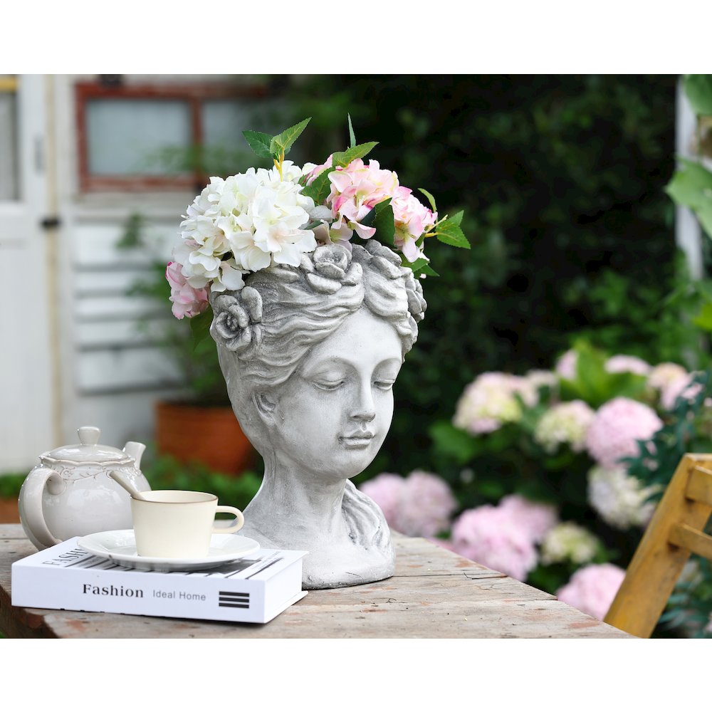 LuxenHome Gray MgO Lady Rose Wreath Bust Planter. Picture 2
