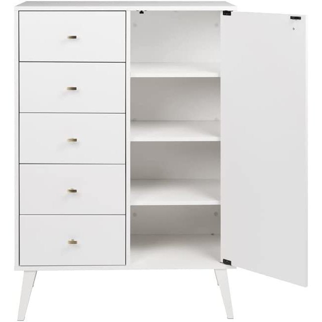 Milo 5-drawer Chest with Door, White. Picture 1