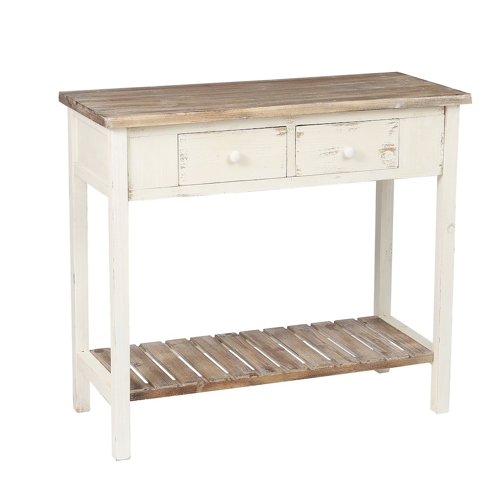 Distressed White and Wood 2-Drawer 1-Shelf Console and Entry Table. Picture 5