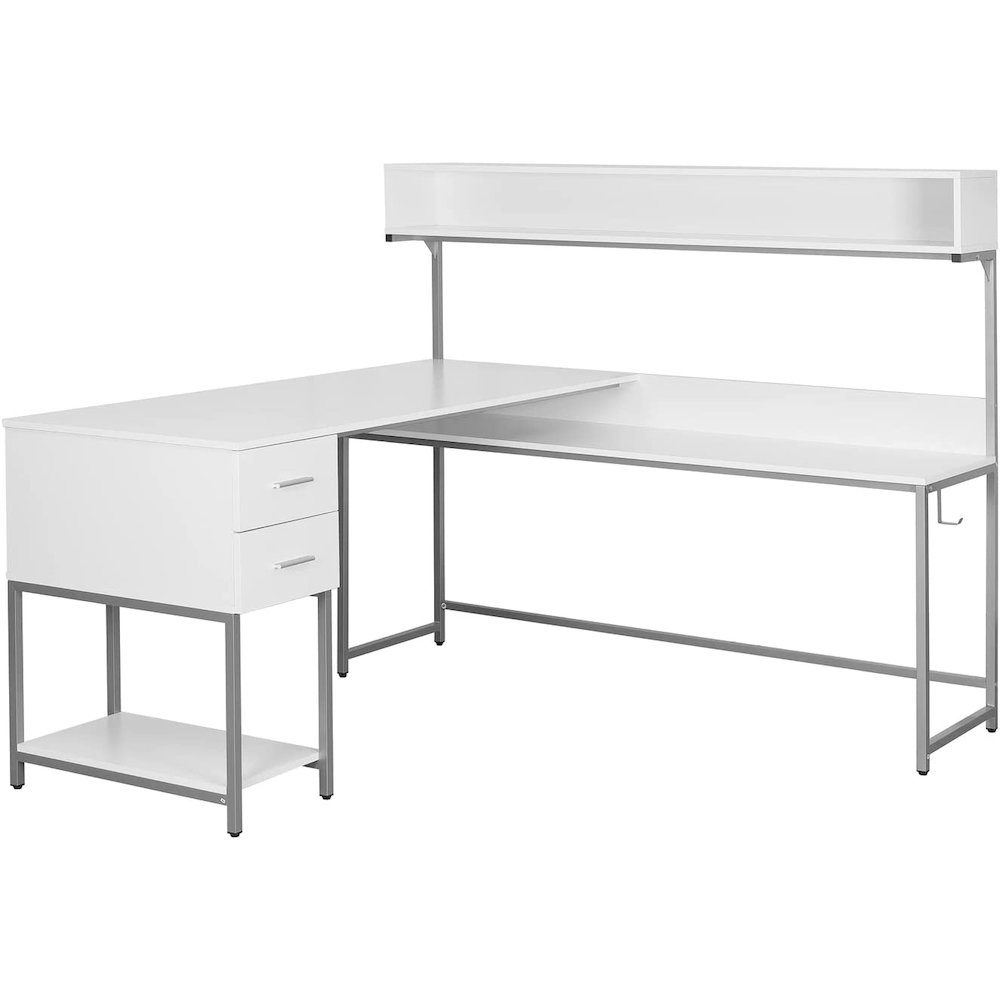 Techni Mobili L-Shape Desk with Hutch and Storage, White. Picture 1