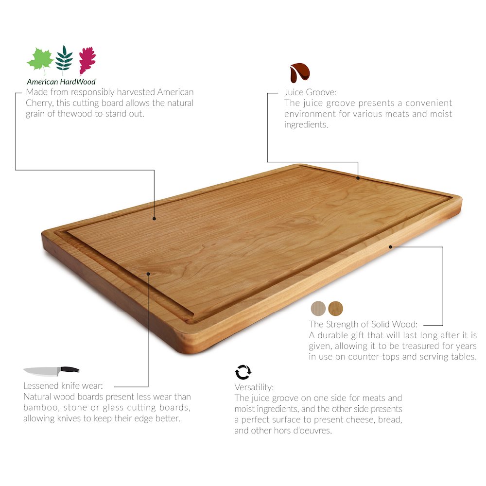 Delice Cherry Rectangle Cutting Board with Juice Drip Groove. Picture 8