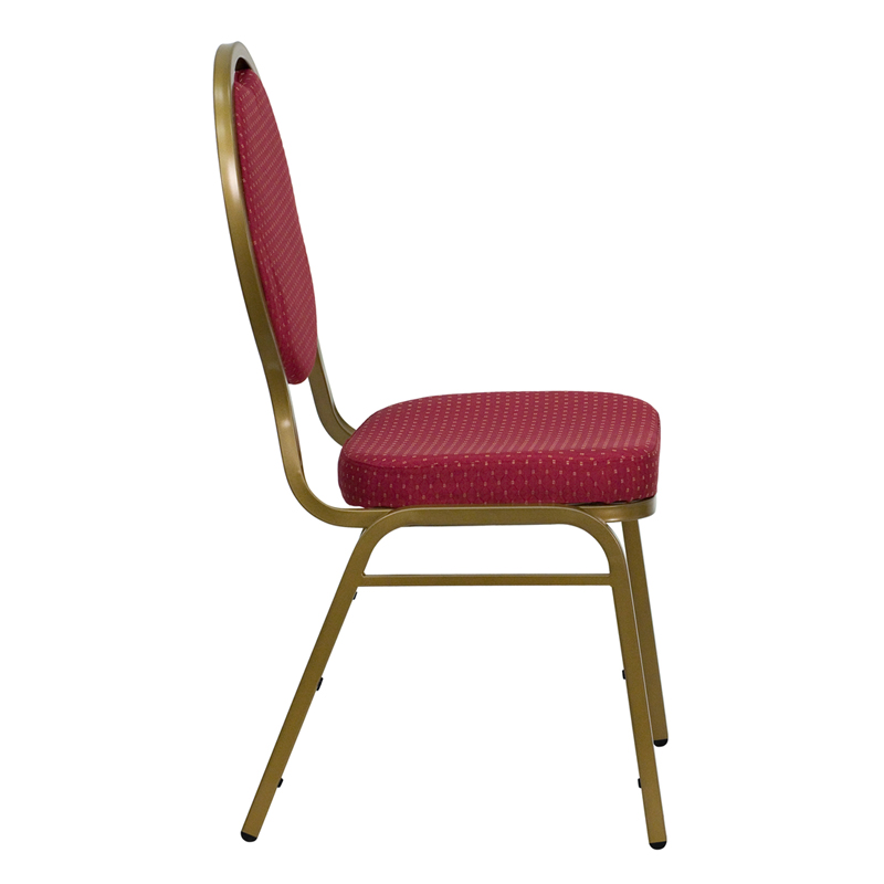 Teardrop Back Stacking Banquet Chair in Burgundy Patterned Fabric - Gold Frame. Picture 2