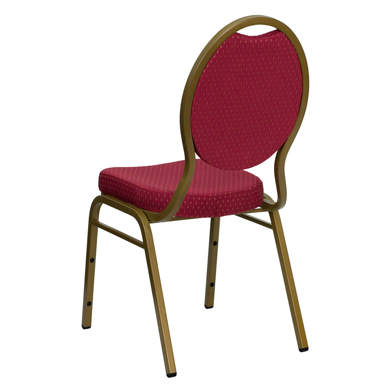 Teardrop Back Stacking Banquet Chair in Burgundy Patterned Fabric - Gold Frame. Picture 3