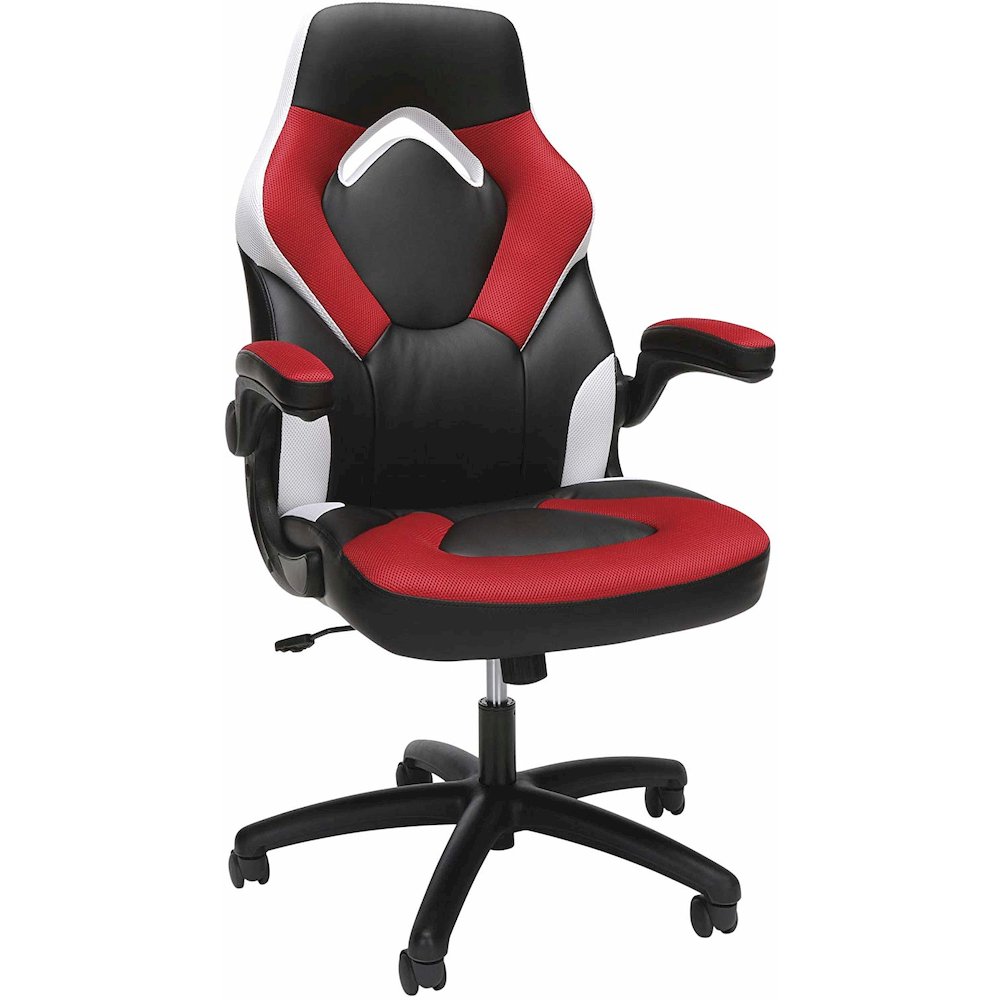 OFM Essentials Collection Racing Style Bonded Leather Gaming Chair, in Red/White (ESS-3085-RED-WHT). Picture 1