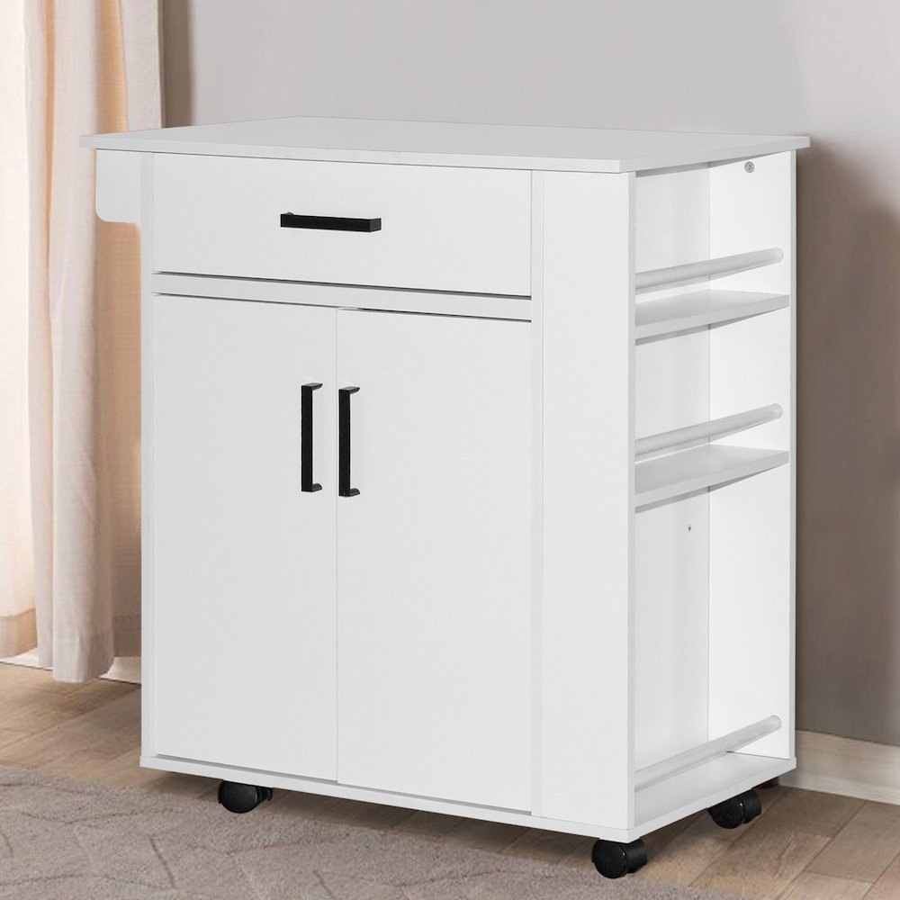 Better Home Products Shelby Rolling Kitchen Cart with Storage Cabinet - White. Picture 7