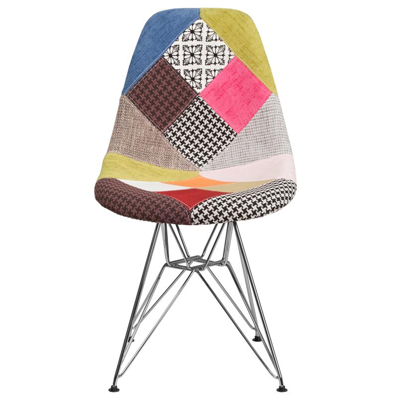 Elon Series Milan Patchwork Fabric Chair with Chrome Base. Picture 4