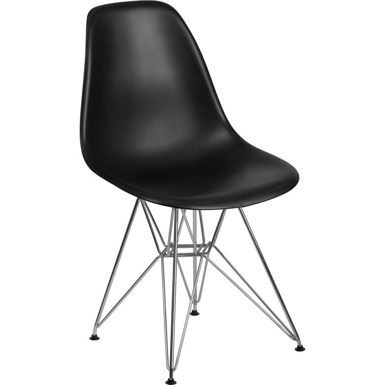 Elon Series Black Plastic Chair with Chrome Base. Picture 1