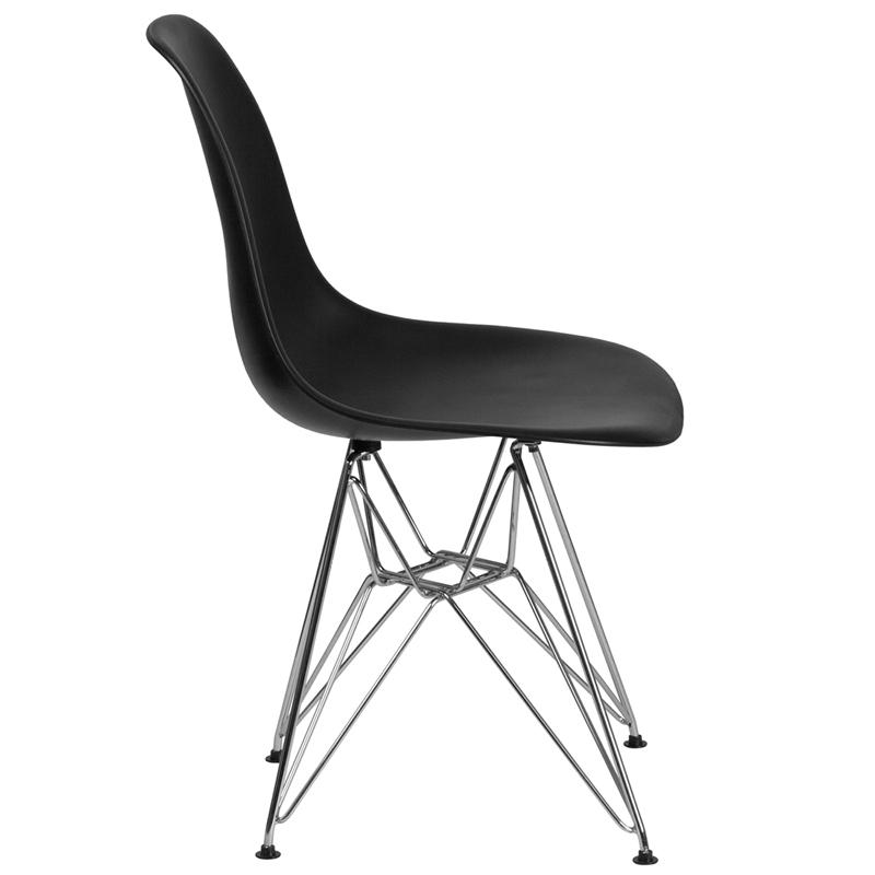 Elon Series Black Plastic Chair with Chrome Base. Picture 2