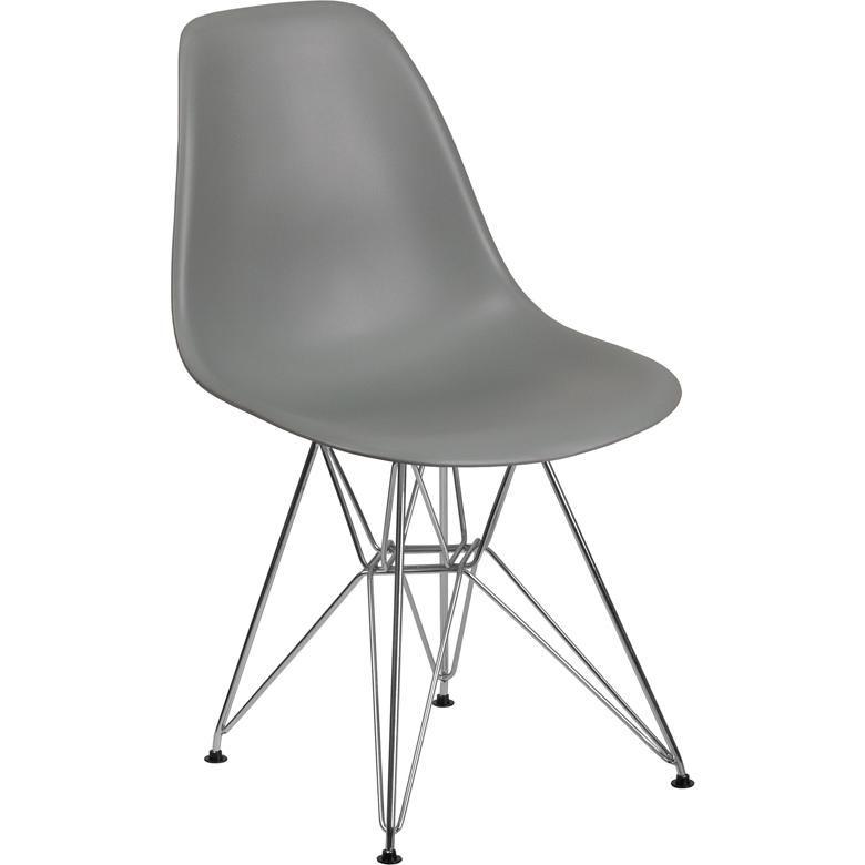 Moss Gray Plastic Chair with Chrome Base. Picture 1