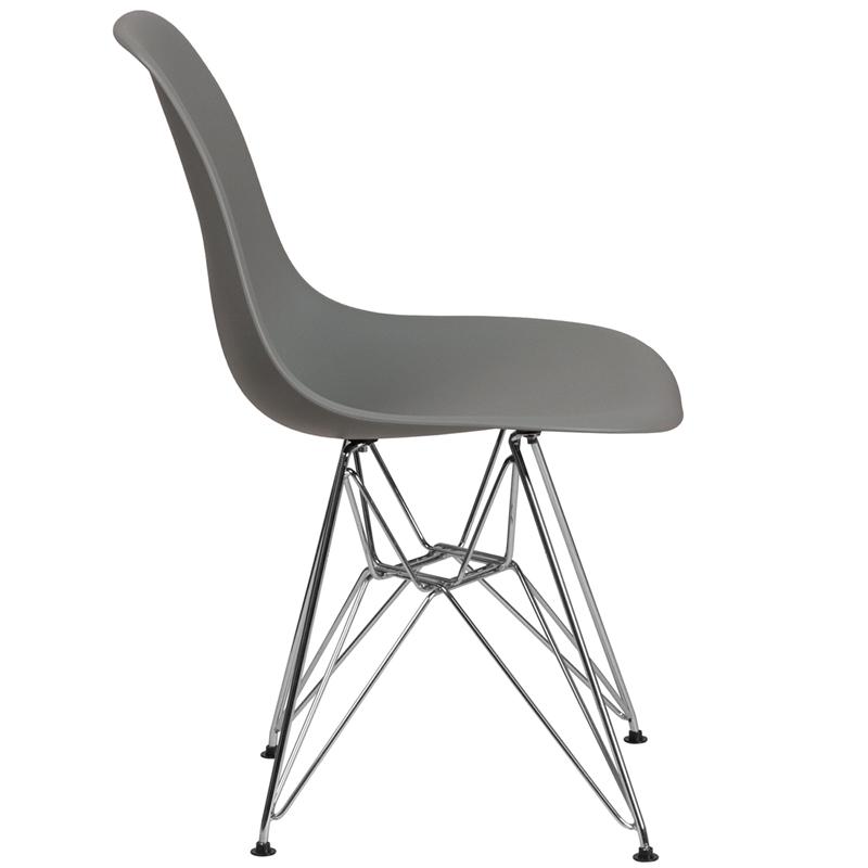 Moss Gray Plastic Chair with Chrome Base. Picture 2