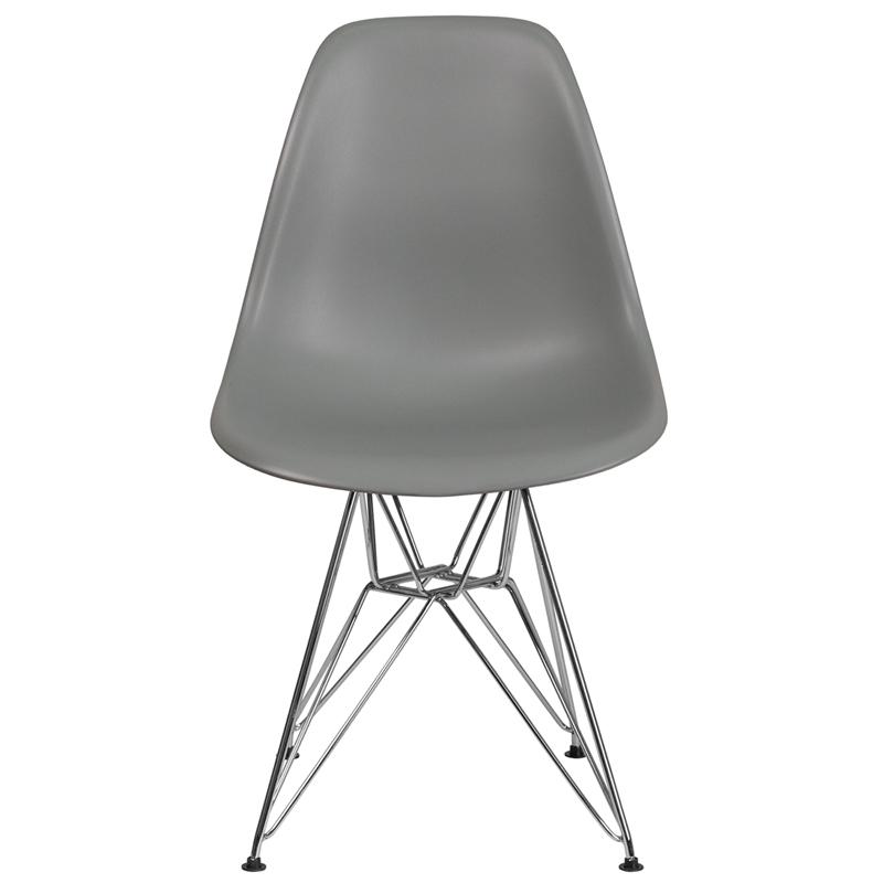Moss Gray Plastic Chair with Chrome Base. Picture 4