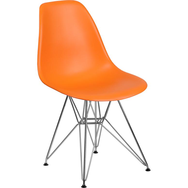 Orange Plastic Chair with Chrome Base. Picture 1