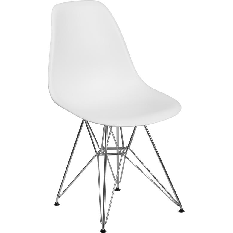 Elon Series White Plastic Chair with Chrome Base. The main picture.