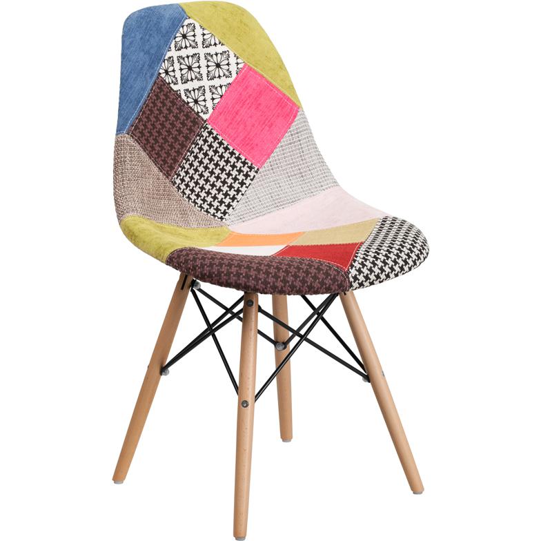 Milan Patchwork Fabric Chair with Wooden Legs. Picture 1