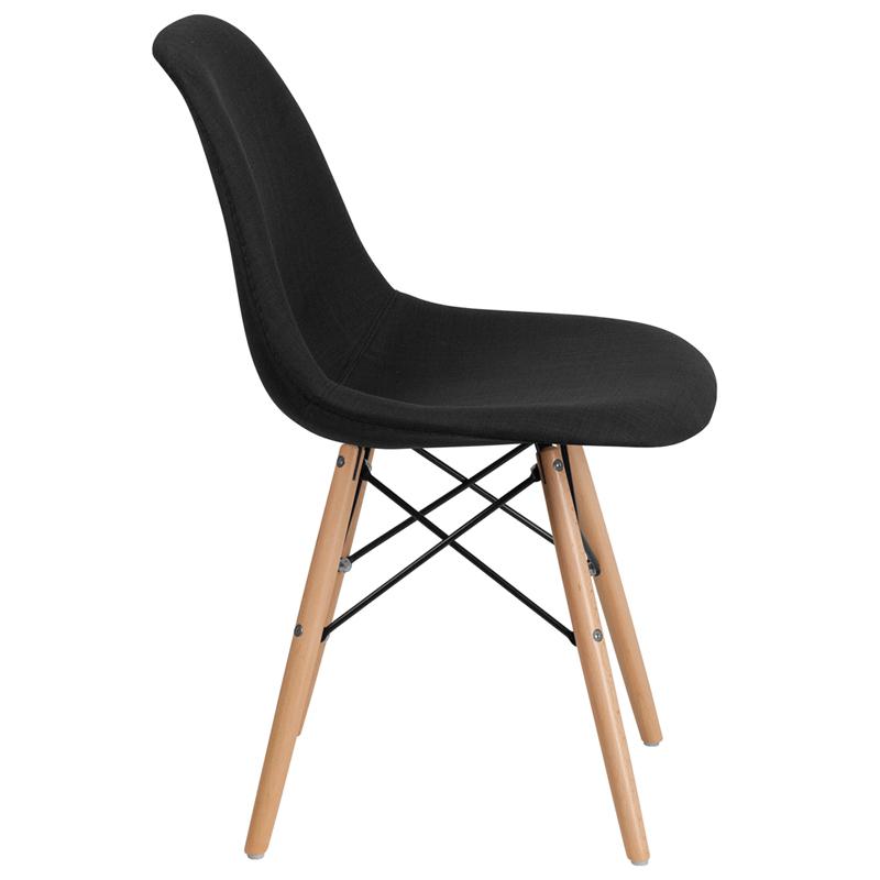 Elon Series Genoa Black Fabric Chair with Wooden Legs. Picture 2