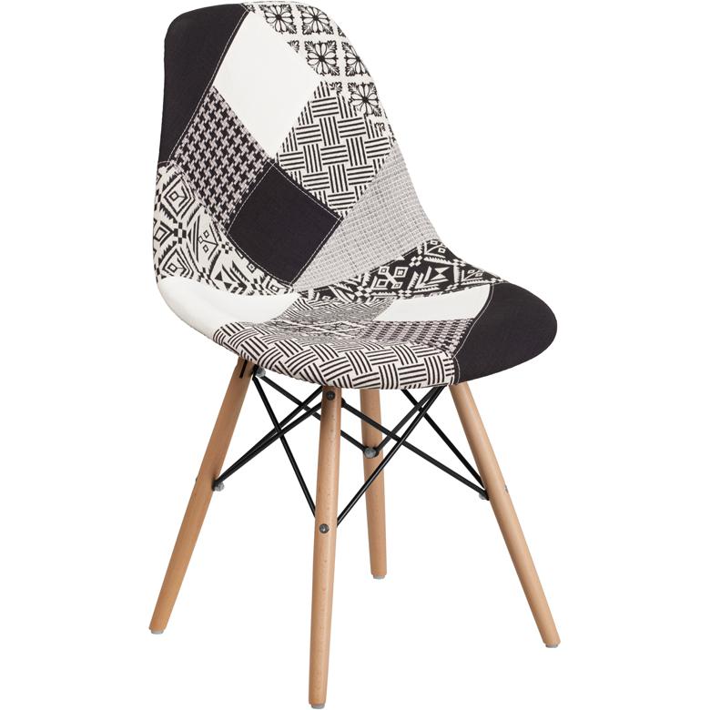 Elon Series Turin Patchwork Fabric Chair with Wooden Legs. The main picture.