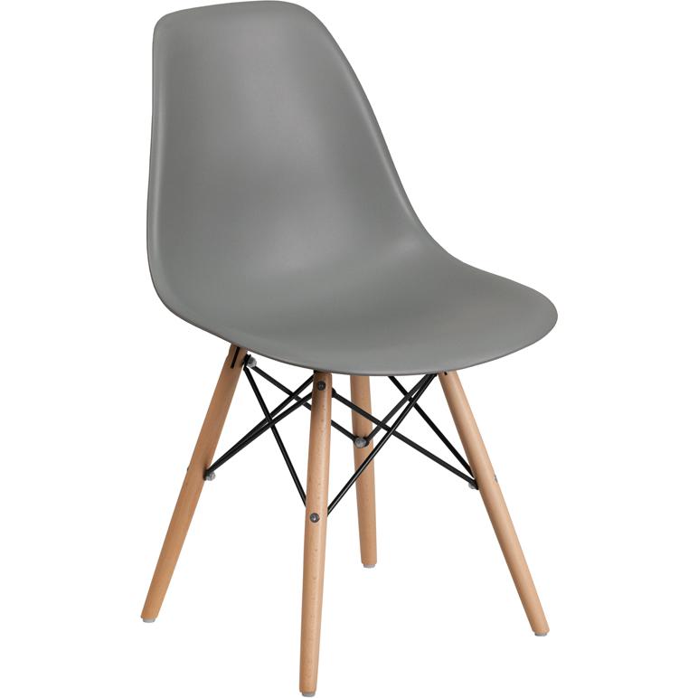 Moss Gray Plastic Chair with Wooden Legs. Picture 1
