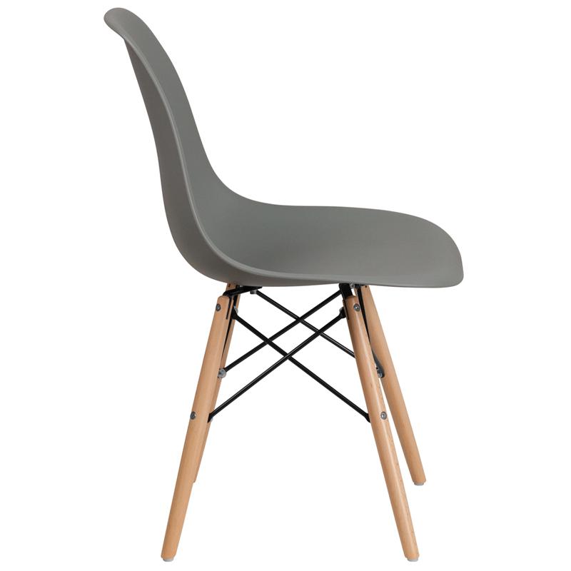 Moss Gray Plastic Chair with Wooden Legs. Picture 2