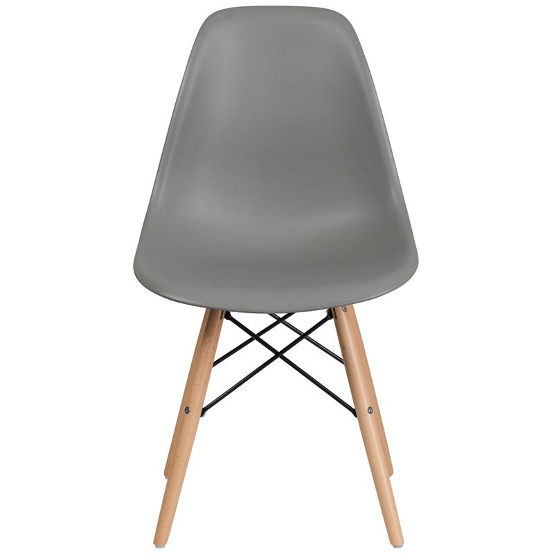 Elon Series Moss Gray Plastic Chair with Wooden Legs. Picture 4