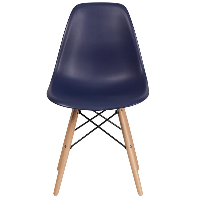 Elon Series Navy Plastic Chair with Wooden Legs. Picture 4